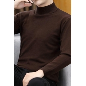 Basic Mens Sweater Whole Colored Long-sleeved Mock Neck Slim Fit Knit Pullover Sweater