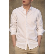 Modern Guys Plain Long Sleeves Turn down Collar Fitted Button up Shirt Top