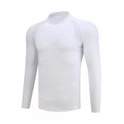 Trendy Mens Tee Top Pure Color Long Sleeves Stand Collar Regular Fitted T-Shirt