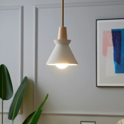 White Cement Cone Shade Pendant Modern Living Room Wood Detail Suspension Lighting
