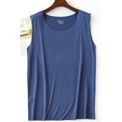Soft Tank Top Pure Color Round Neck Regular Fitted Tank Top for Men