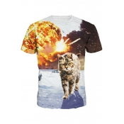 Boy's Popular T-shirt 3D Cat Pattern Short Sleeve Round Collar Slimming Tee