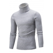 Simple Mens Sweater Striped Patterned High Neck Long Sleeved Slim Knitted Sweater