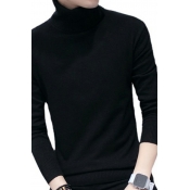 Men's Leisure Sweater Plain Knit Long Sleeves Turtle Neck Slim Fit Suitable Pullover Sweater