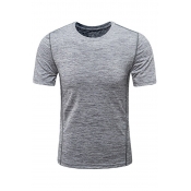 Street Look Men's Tee Top Solid Color Short-Sleeved Round Neck Quick-Dry Slim Fitted Tee Top