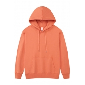 Chic Guys Hoodie Solid Color Front Pocket Drawstring Long Sleeve Relaxed Hoodie