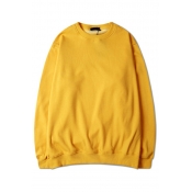 Men's Street Look Sweatshirt Solid Color Long-Sleeved Round Neck Pullover Sweatshirt