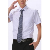 Basic Shirt Plain Chest Pocket Point Collar Short-Sleeved Slim Fit Button Shirt for Men