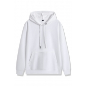 Basic Men's Hooded Pure Color Long-Sleeved Drawstring Pocket Detail Relaxed Fit Hoodie