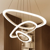 Ultra Modern Acrylic LED Chandelier Metal Dinner Hanging Light in White