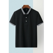 Mens Simple Pure Color Polos Short-Sleeved Lapel Collar Regular Fitted Polos