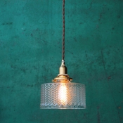 Industrial Style Drum Shade Pendant Light Glass 1 Light Hanging Lamp