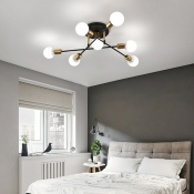 Industrial Style Bare Bulb Sputnik Metal Semi Flush-mount Radial Ceiling Light for Indoor Room