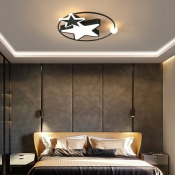 Metal Ring LED Kids Bedroom Flushmount Light Acrylic Stars Form 2.5 Inchs Height Flushmount Ceiling Fixture