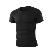Mens Leisure Pure Color T-Shirt Short-Sleeved Crew Neck Skinny Fitted T-Shirt