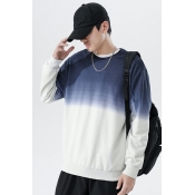Novelty Mens Sweatshirt Ombre Pattern Long Sleeve Regular Round Collar Pullover Sweatshirt
