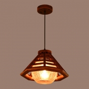 1 Light Glass and Wood Modern Hanging Lamp Livinfg Room Down Lighting Pendant