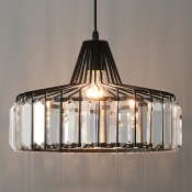 Glass Drum Pendant Lighting Fixtures 1 Light Vintage Suspension Lamp for Dinning Room