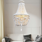 French Retro Hanging Light Wooden Beads Chandelier for Living Room Dining Room