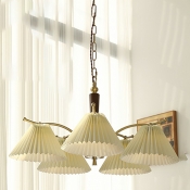 White Chandelier Umbrella Shade Hanging Light Modern Style Fabric Pendant Light for Living Room