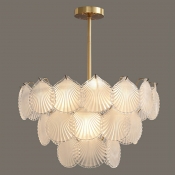 White Chandelier Shell Shade Hanging Light Modern Style Glass Pendant Light for Living Room