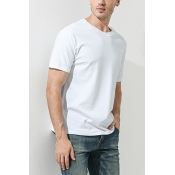 Boyish T-shirt Pure Color Short-sleeved Crew Collar Relaxed Fit T-shirt for Guys