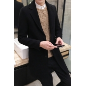 Guys Freestyle Coat Pure Color Pocket Fitted Long Sleeves Button Fly Lapel Collar Coat