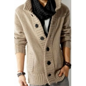 Freestyle Boy's Cardigan Solid Color Stand Collar Fitted Long Sleeve Button down Cardigan