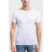 Stylish Guy's Tee Shirt Pure Color Crew Neck Short Sleeve Slim Fit Tee Top