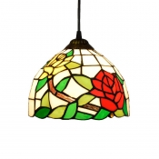 Tiffany Style Bowl Hanging Light Fixtures Glass 1 Light Pendant Lighting in Beige