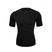 Sporty T-Shirt Solid Color Short Sleeve Round Neck Slim Fit T-Shirt for Men