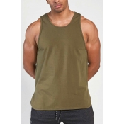Hot Guy's Vest Top Solid Color Round Neck Loose Fit Sleeveless Tank Top