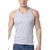 Cozy Boys Vest Top Solid Color Sleeveless Scoop Neck Slim Fitted Narrow Shoulder Tank Top