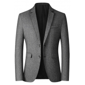 Trendy Men Blazer Pure Color Long Sleeve Lapel Collar Slim Fit Double Buttons Suit Blazer