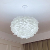 Globe Feather Suspended Lighting Fixture White Modern Chandelier Lighting for Living Room