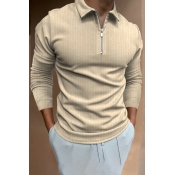 Urban Polo Shirt Pure Color Long Sleeves Regular Spread Collar Zipper Polo Shirt for Men