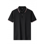 Men Classic Polo Shirt Pure Color Point Collar Short Sleeve Regular Button down Polo Shirt