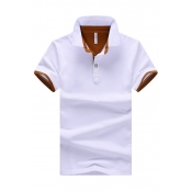 Creative Guys Polo Shirt Contrast Line Stand Collar Short Sleeves Fitted Polo Shirt