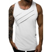 Edgy Vest Contrast Color Ripped Detail Round Neck Slim Fitted Sleeveless Tank Top for Men