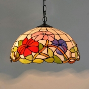 Beige Flower Hanging Ceiling Light Tiffany Style Glass 1 Light Pendant Lighting