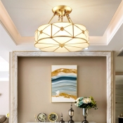 Colonial Living Room Flush Ceiling Light Frosted Glass Elegant LED Light Fixture in Brass