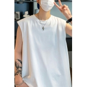 Fashionable Mens Vest Solid Color Sleeveless Loose Fitted Round Neck Tank Top