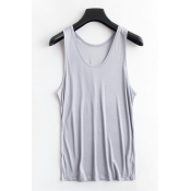 Chic Mens Vest Solid Color Scoop Neck Regular Fitted Sleeveless Tank Top for Men