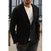 Casual Plain Suit Blazer Lapel Collar Single Button Pocket Detail Suit Blazer for Men