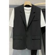 Men Casual Suit Vest Pure Color Single Breast Lapel Collar Loose Fit Suit Coat
