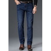 Vintage Mens Plain Jeans Medium Wash Pocket Detail Zipper Placket Jeans