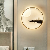 Round Shape Wood Sconce Light LED with Acrylic Shade Wall Mounted Lighting