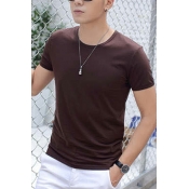 Dashing Pure Color T-Shirt Short Sleeve Round Neck Slim Fit T-Shirt for Men