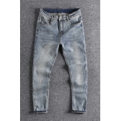 Men Vintage Jeans Solid Color Pocket Detail Mid Rise Zip Placket Jeans