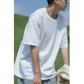 Trendy Solid Color T-Shirt Round Neck Half Sleeve Loose Fit T-Shirt for Men